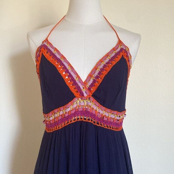 Indigo Rein Navy Blue Boho Maxi Summer Dress Size Medium - Picture 3 of 10